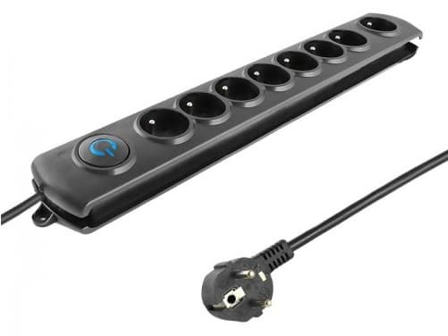 Qoltec - Overspenningsavleder - AC 230 V - 3680 watt - utgangskontakter: 8 - 1.8 m kabel - Europa - svart