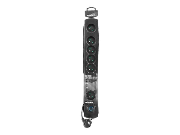 Qoltec - Overspenningsavleder - AC 230 V - 3680 watt - utgangskontakter: 8 - 1.8 m kabel - Europa - svart