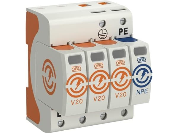 Obo Bettermann V20-3+NPE-280, 230 V, 60000 A, 1300 V, Oransje, Hvit, Plast, 458 g