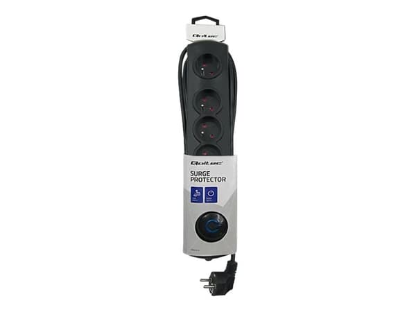 Qoltec - Overspenningsavleder - AC 230 V - 3680 watt - utgangskontakter: 5 - 3 m kabel - Frankrike - svart