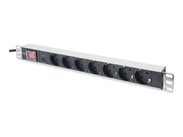 DIGITUS DN-95403 - Flerkoplingslist (kan monteres i rack) - AC 250 V - inngang: strøm - utgangskontakter: 7 (strøm) - 19" - 2 m kabel