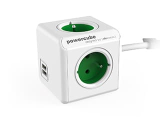 Allocacoc PowerCube extended usb - Kraftdistributionsenhet - AC 250 V - utgångskontakter: 4 (USB, Typ E) - 1.5 m sladd - hattgrön