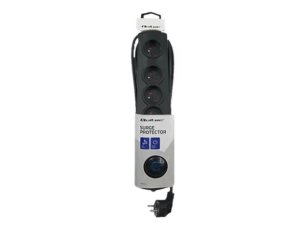 Qoltec - Overspenningsavleder - AC 230 V - 3680 watt - utgangskontakter: 5 - 1.8 m kabel - Frankrike - svart