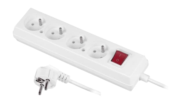 AWTools household extension cord white 4 sockets 1.5m with grounding, switch (AW24640)