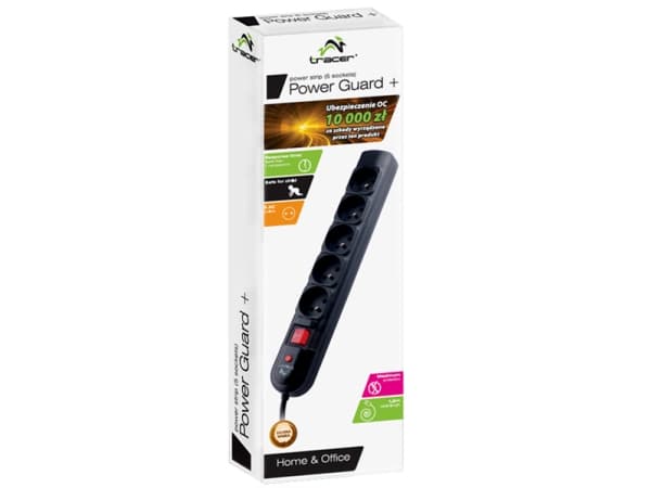 Tracer PowerGuard - Overspenningsavleder - AC 230 V - utgangskontakter: 5 - 1.8 m kabel - svart