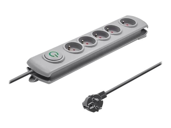 Qoltec - Överspänningsskydd - AC 230 V - 3680 Watt - utgångskontakter: 5 - 1.8 m sladd - Frankrike - grå