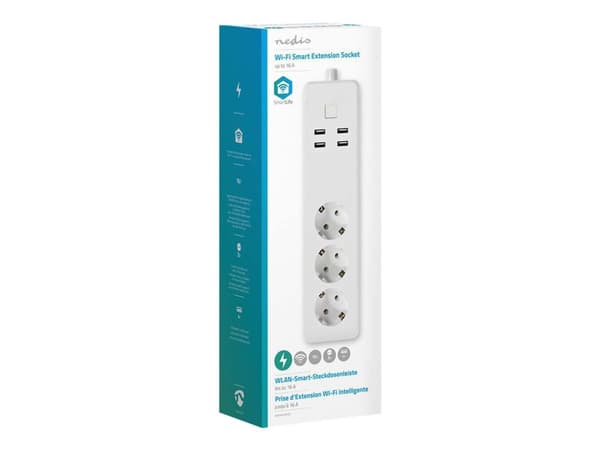 Nedis Wi-Fi Smart Extension Socket - Smart kraftlist - AC 100-240 V - 3680 Watt - utgångskontakter: 3 (4 x USB, 3 x strömtyp F) - 1.8 m sladd - vit
