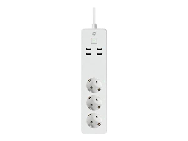 Nedis Wi-Fi Smart Extension Socket - Smart kraftlist - AC 100-240 V - 3680 Watt - utgångskontakter: 3 (4 x USB, 3 x strömtyp F) - 1.8 m sladd - vit