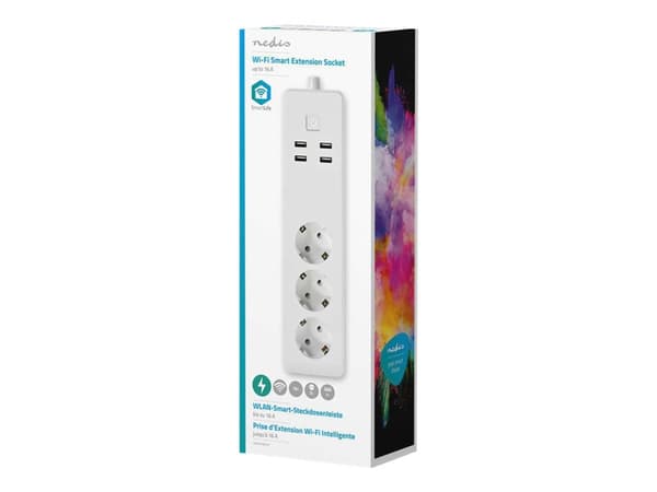 Nedis Wi-Fi Smart Extension Socket - Smart kraftlist - AC 100-240 V - 3680 Watt - utgångskontakter: 3 (4 x USB, 3 x strömtyp F) - 1.8 m sladd - vit