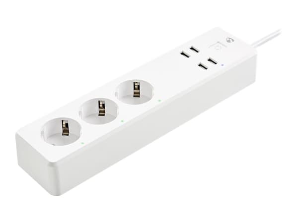 Nedis Wi-Fi Smart Extension Socket - Smart kraftlist - AC 100-240 V - 3680 Watt - utgångskontakter: 3 (4 x USB, 3 x strömtyp F) - 1.8 m sladd - vit