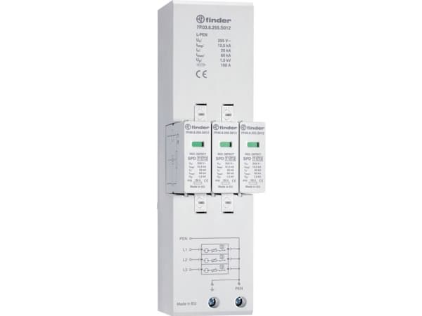 Finder 7P.03.8.255.S012 Yhdistelmäsuoja tyyppi 1+2 kolmivaiheisiin TN-C-verkkoihin (7P038255S012)
