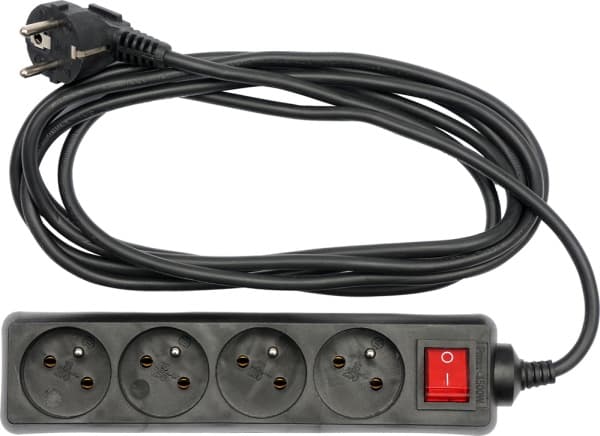 Strømskinne Vorel 4 stikkontakter 3 m sort (72631)
