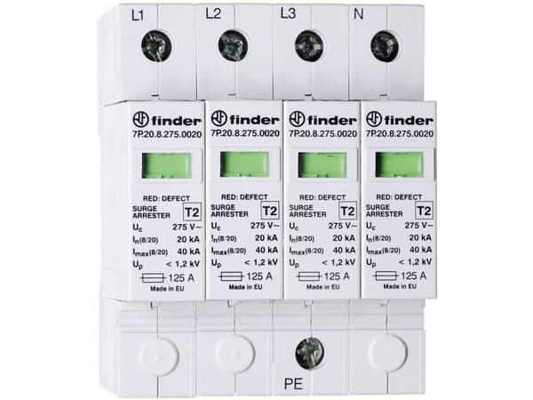 Ylijännitesuoja C tyyppi 2 20kA 1,2/1,5kV 230V AC, 4x varistori (L-N/N-PE) 7P.25.8.275.0020