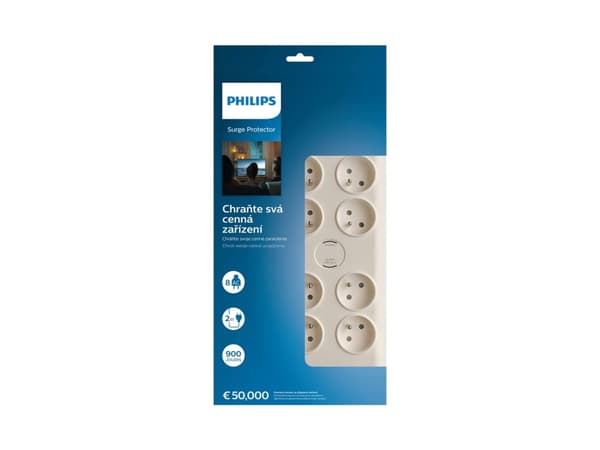 Philips SPN7080WA/60 ylijännitesuoja Valkoinen 8 AC-pistorasia(a) 2 m