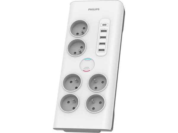 Philips SPN7060WA/60 överspänningsskydd Vit 6 AC-utgångar 2 m