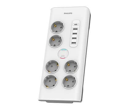 Philips SPN7060WA/60 överspänningsskydd Vit 6 AC-utgångar 2 m