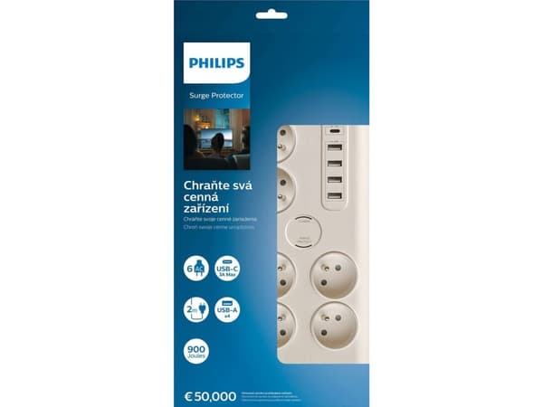 Philips SPN7060WA/60 överspänningsskydd Vit 6 AC-utgångar 2 m