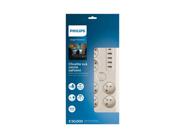 Philips SPN7060WA/60 överspänningsskydd Vit 6 AC-utgångar 2 m