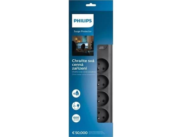 Philips SPN7080BA/60, 900 J, 8 AC-utgångar, 3680 W, 16 A, Svart, 2 m