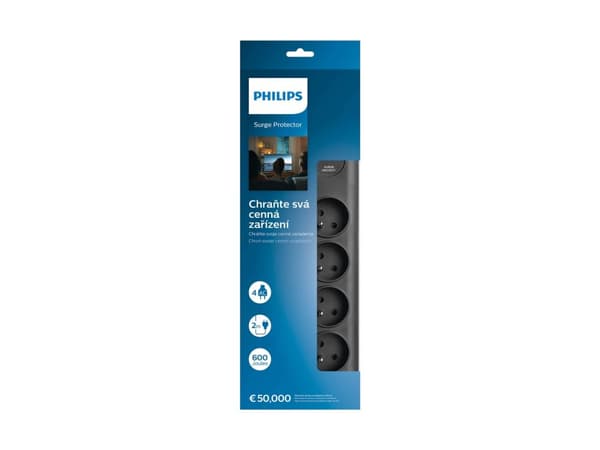 Philips SPN7080BA/60, 900 J, 8 AC-utgångar, 3680 W, 16 A, Svart, 2 m