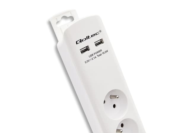 Qoltec - Overspenningsavleder - AC 230 V - 3680 watt - utgangskontakter: 4 - 1.8 m kabel - hvit