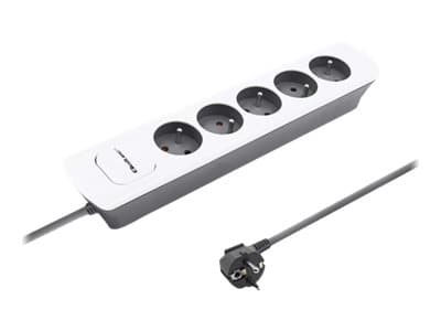 Qoltec - Effektband - AC 230 V - 3680 Watt - ingång: Typ E - utgångskontakter: 5 (5 x Typ E) - 1.8 m sladd - Europa - vitgrå