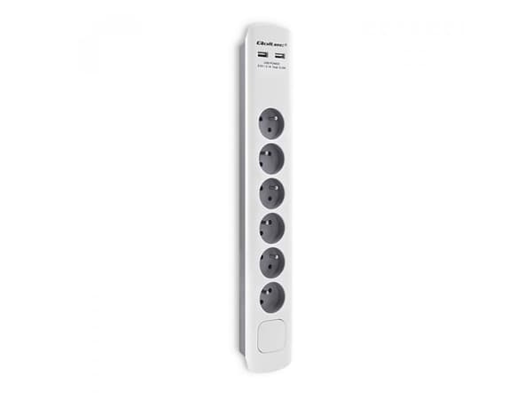 Qoltec - Strømstødsbeskytter - AC 230 V - 3680 Watt - output-stikforbindelser: 8 - 1.8 m ledning - Europa - grå, hvid