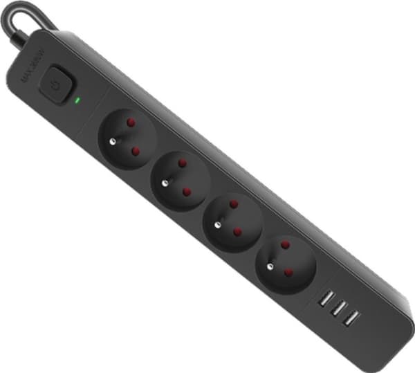 Defender SFS strømskinne 4 stikkontakter 1,5 m sort (99457)