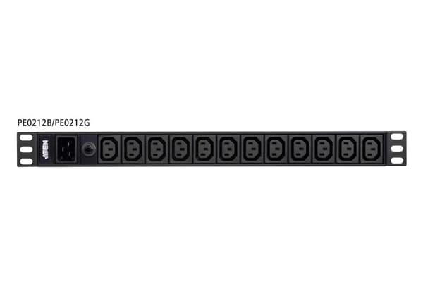ATEN Basic PDU Series PE0212G - Strømfordelingsenhed (Rack - monterbar) - AC 100-240V - 3840VA - Indgang, input IEC 60320 C20 - Udgangsporte: 12 (12 x