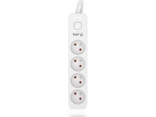 Kerg förlängningskabel med strömbrytare-4 uttag-vit-grå-1,5m-10A-H05VV-F-3x1,0mm2
