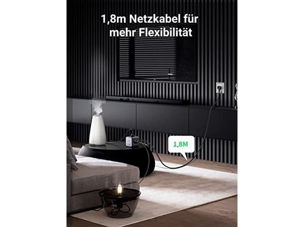 Ugreen DigiNest Pro, 1 AC-utgångar, Typ C, 1,8 m, Grå, Svart, 3680 W
