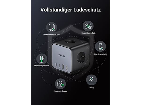Ugreen DigiNest Pro, 1 AC-utgångar, Typ C, 1,8 m, Grå, Svart, 3680 W