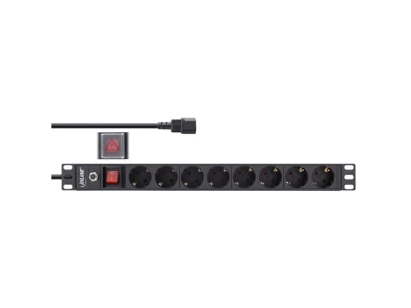 InLine 16428S, 8 AC-utganger, 2500 W, 1,5 mm², Sort, Aluminium, Plast, Aluminium, Plast