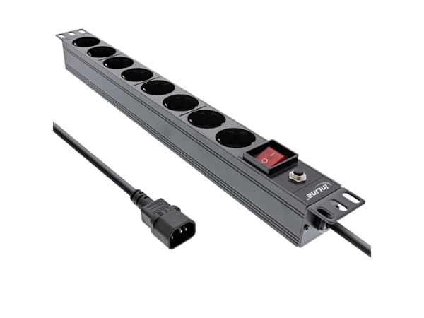 InLine 16428S, 8 AC-utganger, 2500 W, 1,5 mm², Sort, Aluminium, Plast, Aluminium, Plast