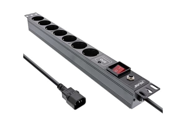 InLine 16427S, 7 AC-pistorasia(a), C14 liitin, IEC 320, 2500 W, 1,5 mm², C14 liitin, Musta