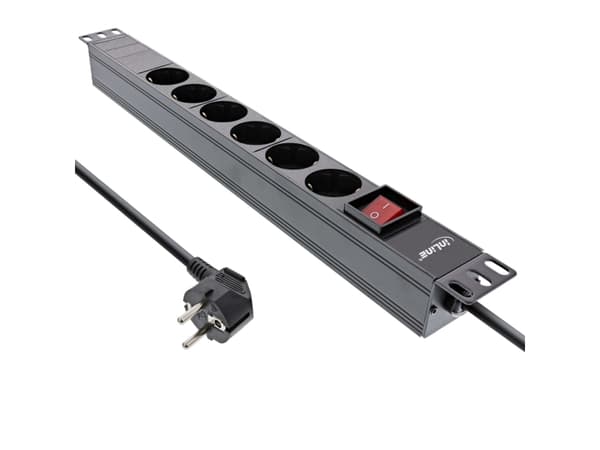 InLine 16415S, 6 AC-utganger, Type F, 3680 W, 1,5 mm², Type F (Schuko), Sort
