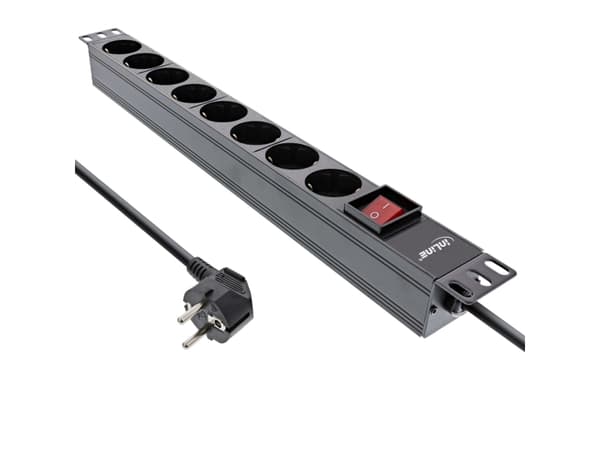 InLine 16418S, 8 AC-pistorasia(a), Tyyppi F, 3680 W, 1,5 mm², F-tyyppi (Schuko), Musta