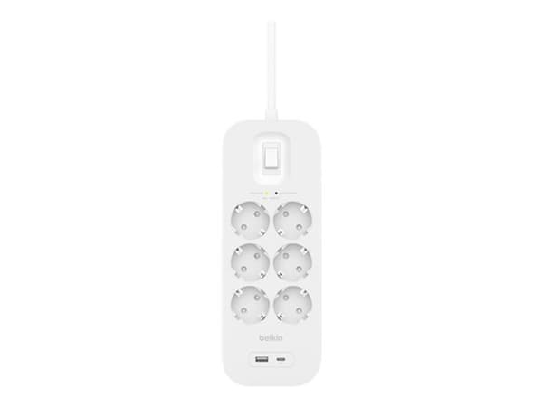 Belkin Connect - Overspenningsavleder - med USB-C- og USB-A-porter - utgangskontakter: 6 - 2 m kabel