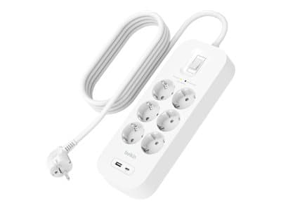 Belkin Connect - Overspenningsavleder - med USB-C- og USB-A-porter - utgangskontakter: 6 - 2 m kabel