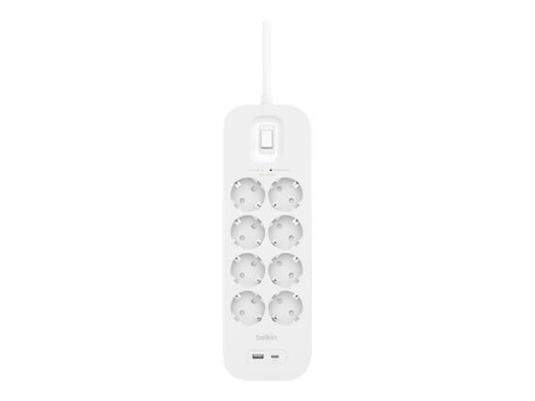 Belkin Connect - Overspenningsavleder - med USB-C- og USB-A-porter - utgangskontakter: 8 - 2 m kabel