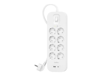 Belkin Connect - Overspenningsavleder - med USB-C- og USB-A-porter - utgangskontakter: 8 - 2 m kabel