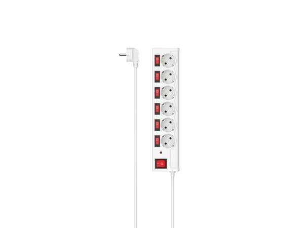 Hama 00223157, 6 AC-utganger, 1,4 m, Koblet med ledninger (ikke trådløs), Hvit, 3680 W