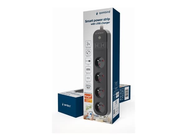 Gembird TSL-PS-F4U-01 - Strømfordelerenhet - AC 220-240 V - 3680 watt - Wi-Fi - inngang: power CEE 7/7 - utgangskontakter: 4 (CEE 7/5, 2 x USB, 24 pi