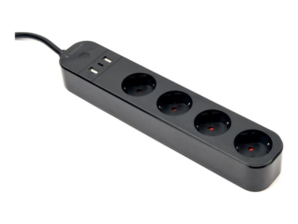Gembird TSL-PS-F4U-01 - Strømfordelerenhet - AC 220-240 V - 3680 watt - Wi-Fi - inngang: power CEE 7/7 - utgangskontakter: 4 (CEE 7/5, 2 x USB, 24 pi