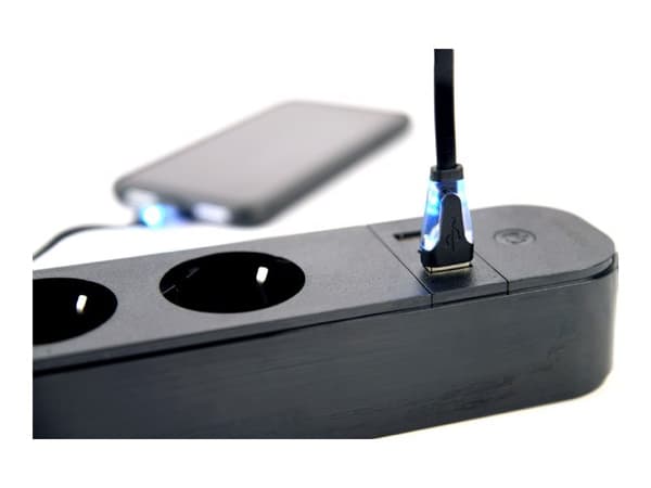 Gembird TSL-PS-S4U-01 - Smart strømstripe - AC 230 V - 3680 watt - Wi-Fi - inngang: type F - utgangskontakter: 4 (type F, 2 x USB, 24 pin USB-C) - 1.