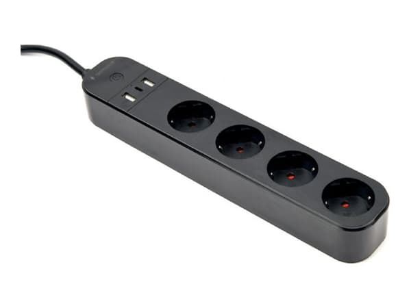 Gembird TSL-PS-S4U-01 - Smart strømstripe - AC 230 V - 3680 watt - Wi-Fi - inngang: type F - utgangskontakter: 4 (type F, 2 x USB, 24 pin USB-C) - 1.