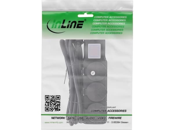 InLine 16493Q, 3 AC-pistorasiaa, tyyppi F, 230 V, 3680 W, musta, muovia