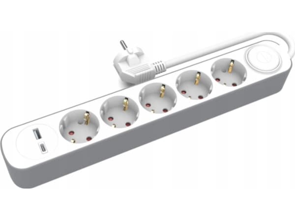 HOME EXTENSION CORD 5x SOCKETS 3m WITH SWITCH 1x USB-A 1x USB-C