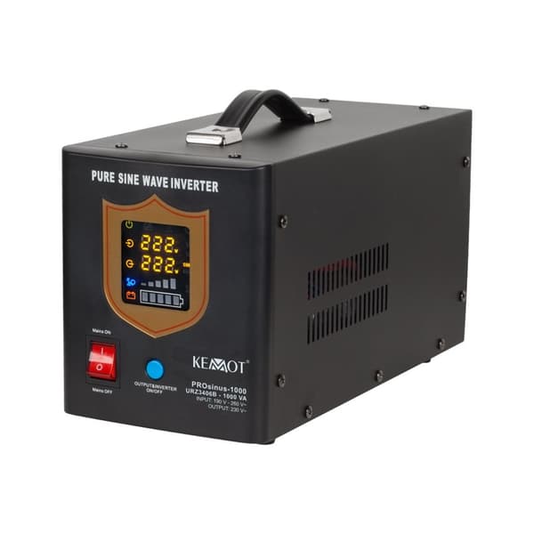 Afbrydelsesfri strømforsyning KEMOT PROsinus-1000 konverter med ren sinusbølge og ladefunktion 12V 230V 1000VA/700W - sort farve