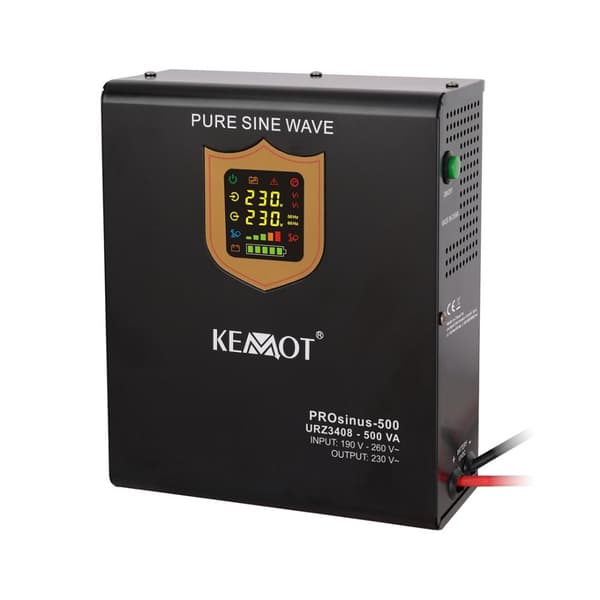 Vægmonteret nødstrømsforsyning KEMOT PROsinus-500 konverter med ren sinusbølge og ladefunktion 12V 230V 500VA/300W